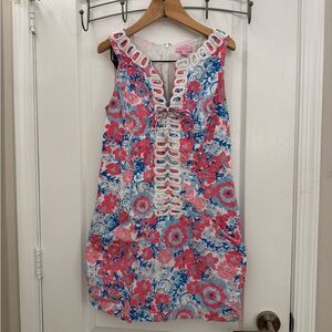 Floral Sleeveless Dress with Lace-Up Detail